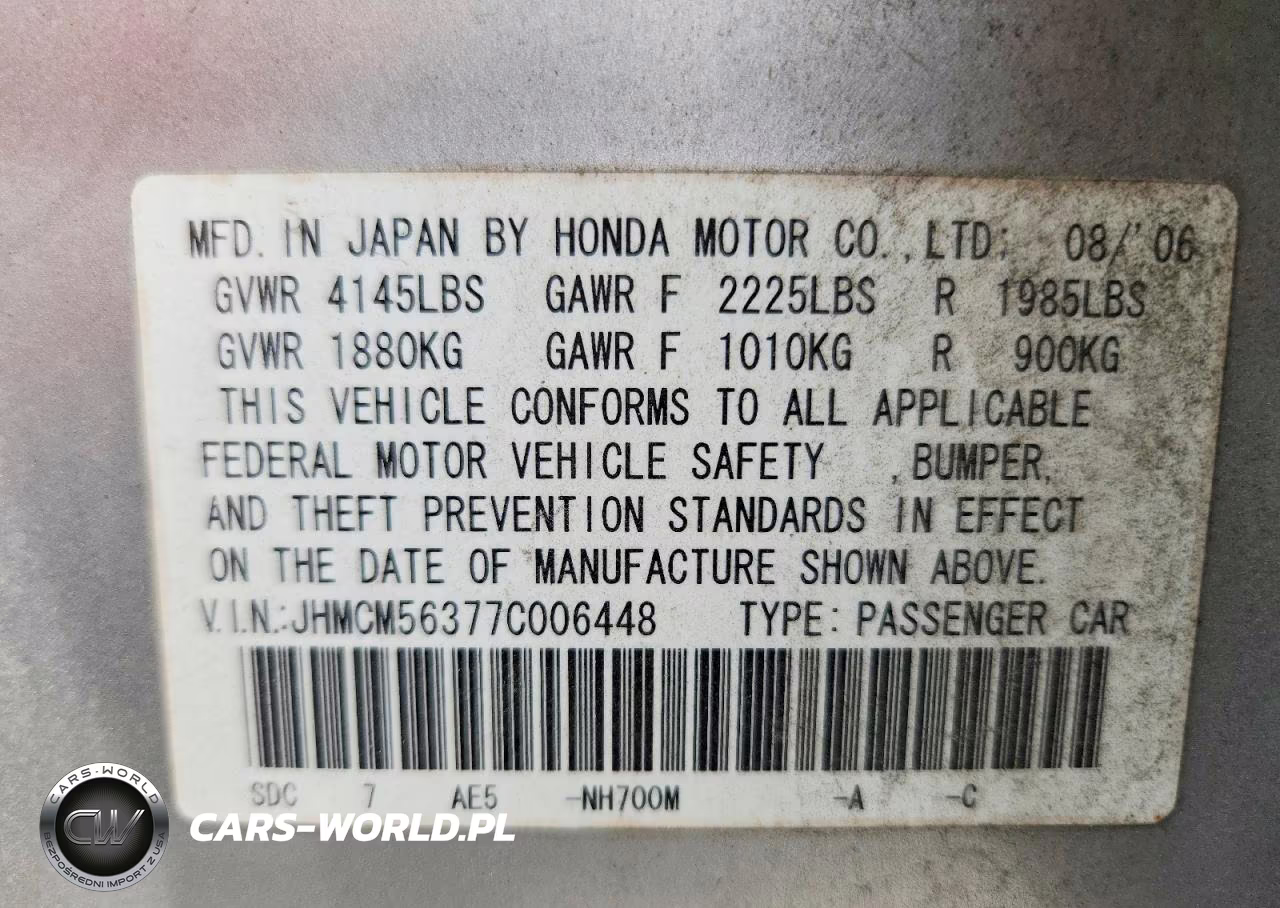 2007 Honda Accord Se VIN:JHMCM56377C006448 - 13