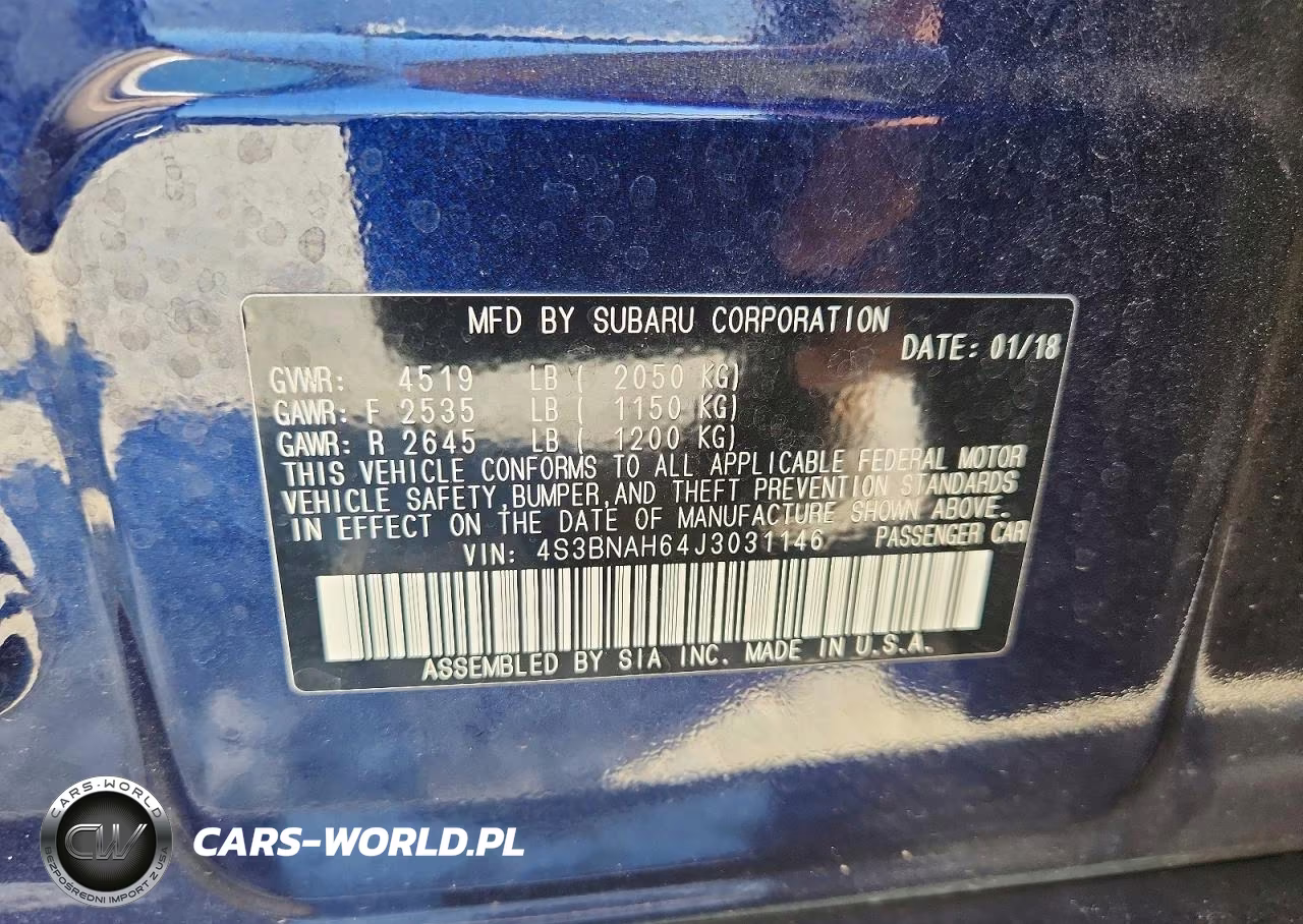 2018 Subaru Legacy 2.5I Premium VIN:4S3BNAH64J3031146 - 12