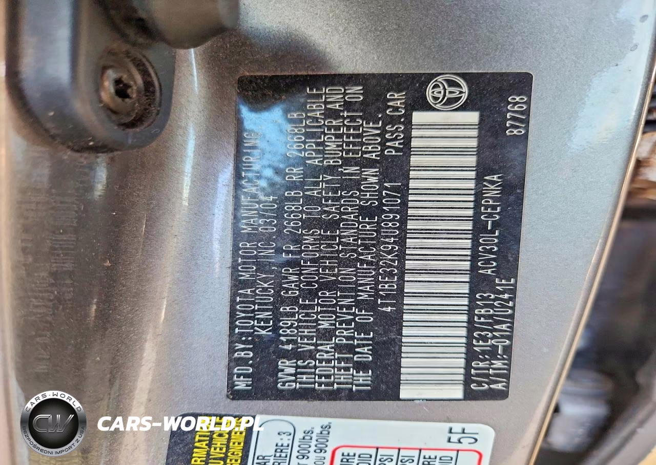 2004 Toyota Camry Standard VIN:4T1BE32K94U891071 - 12