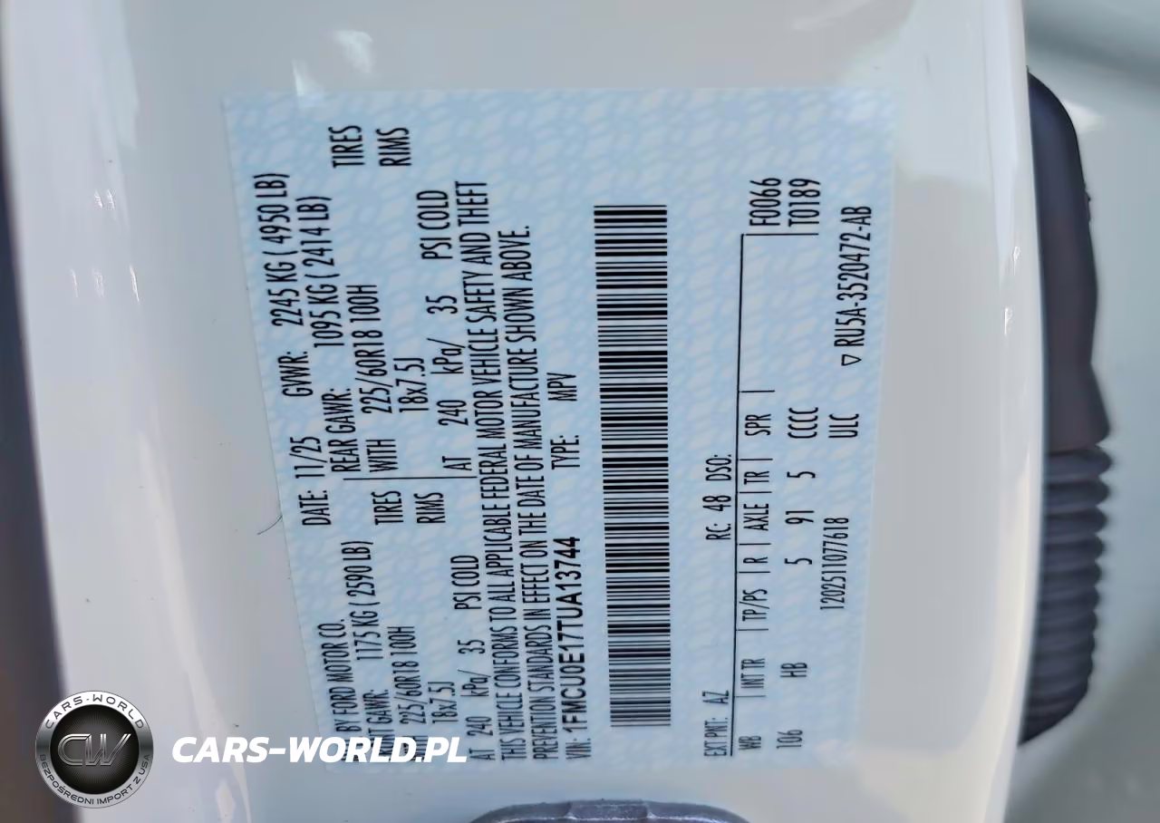 2026 Ford Escape VIN:1FMCU0E17TUA13744 - 13