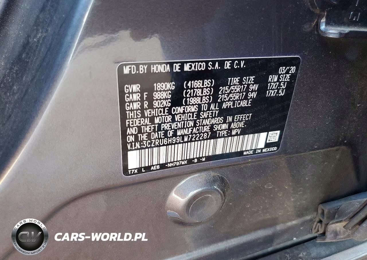 2020 Honda Hr-V Touring VIN:3CZRU6H99LM722287 - 14
