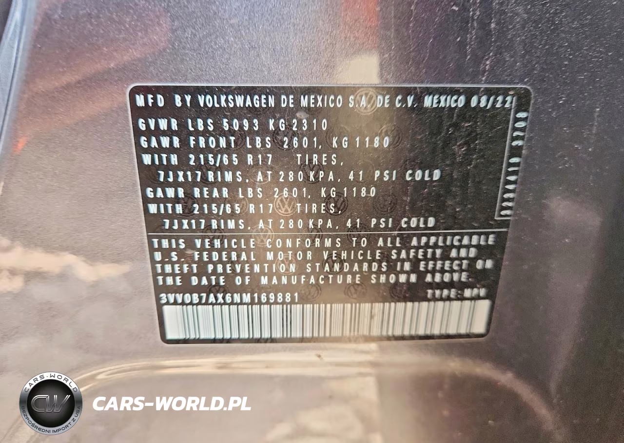 2022 Volkswagen Tiguan S VIN:3VV0B7AX6NM169881 - 13