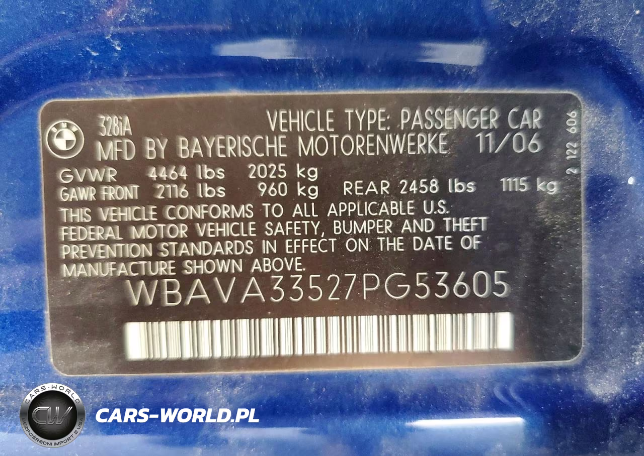 2007 BMW 328 I VIN:WBAVA33527PG53605 - 12