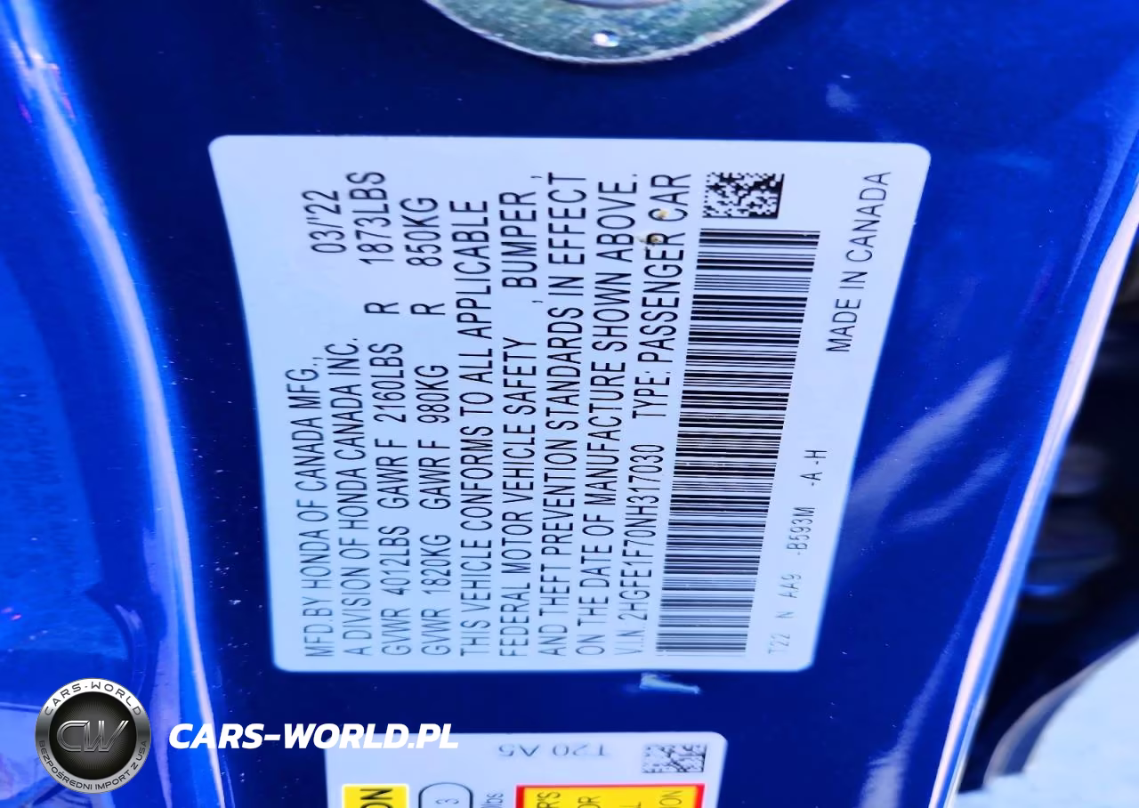 2022 Honda Civic Ex VIN:2HGFE1F70NH317030 - 12