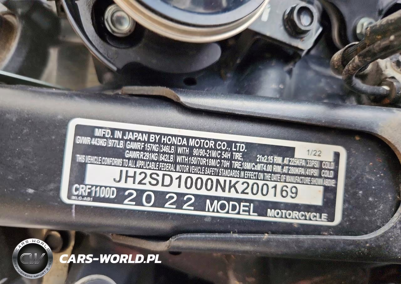 2022 Honda Crf1100 D VIN:JH2SD1000NK200169 - 9