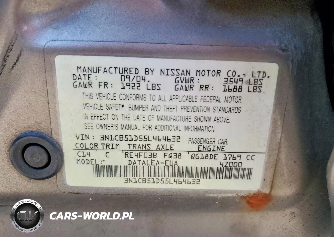 2005 Nissan Sentra 1.8 VIN:3N1CB51D55L464632 - 13