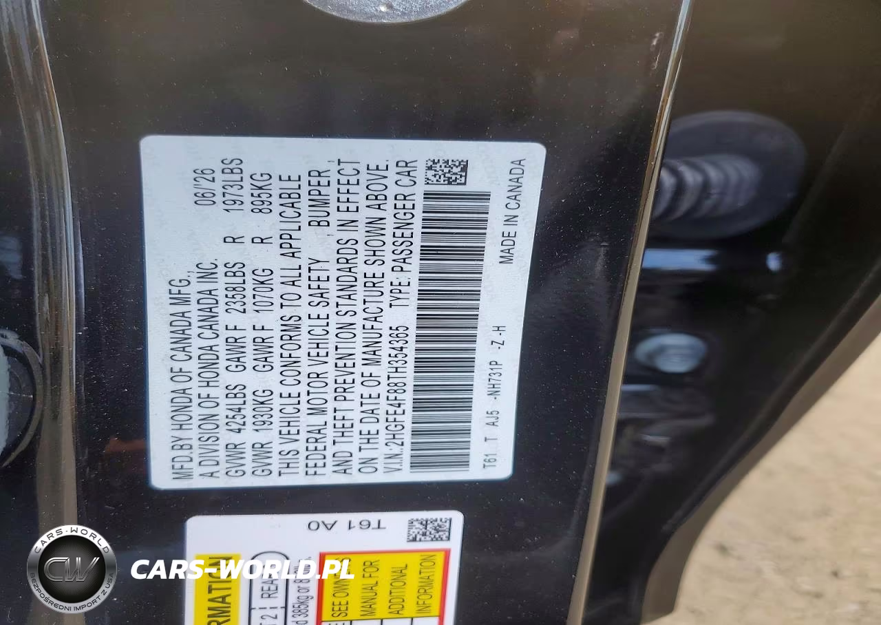 2026 Honda Civic Sport VIN:2HGFE4F88TH354365 - 13