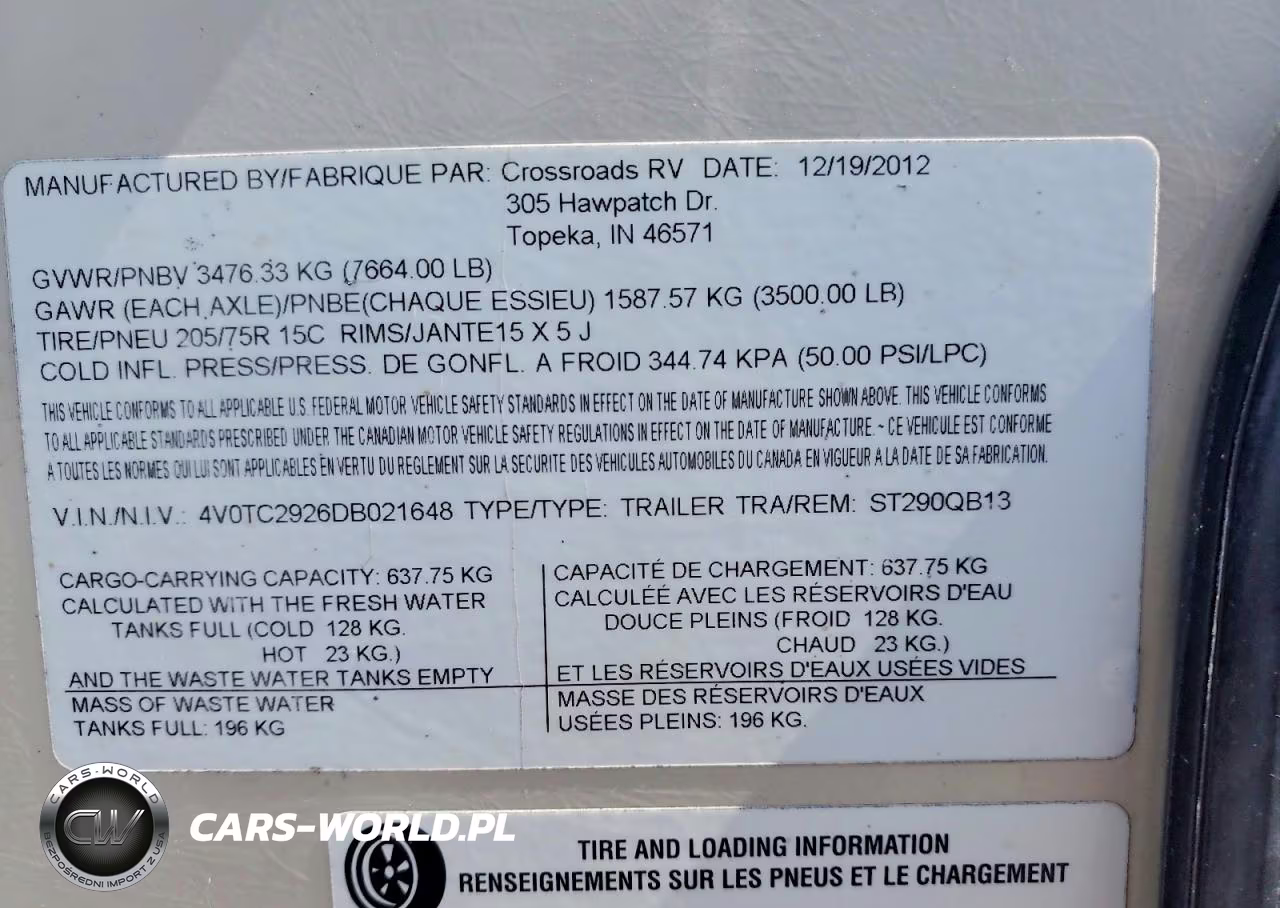 2013 Cross Roads Sunset Camper VIN:4V0TC2926DB021648 - 10