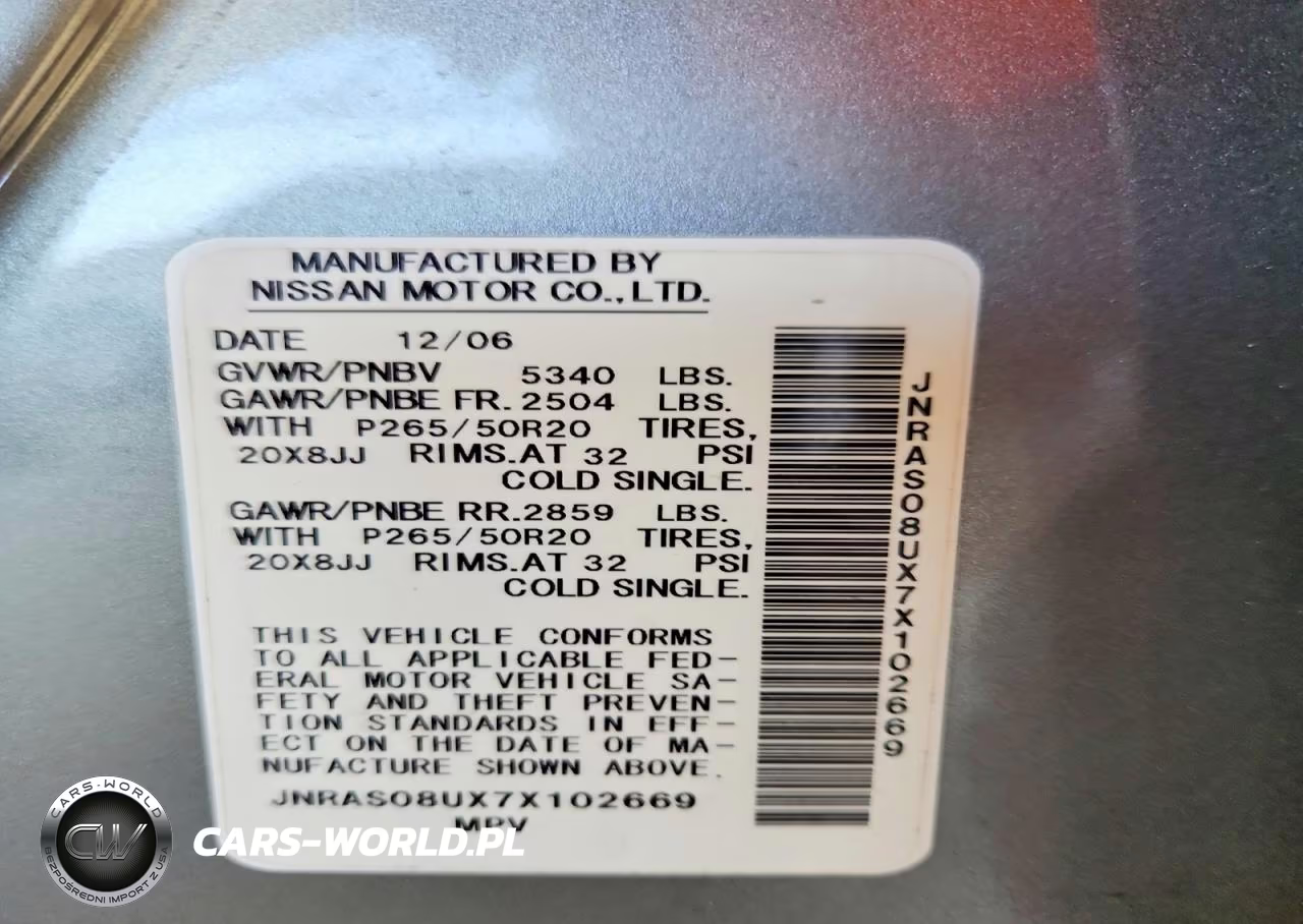 2007 Infiniti Fx35 Base VIN:JNRAS08UX7X102669 - 12