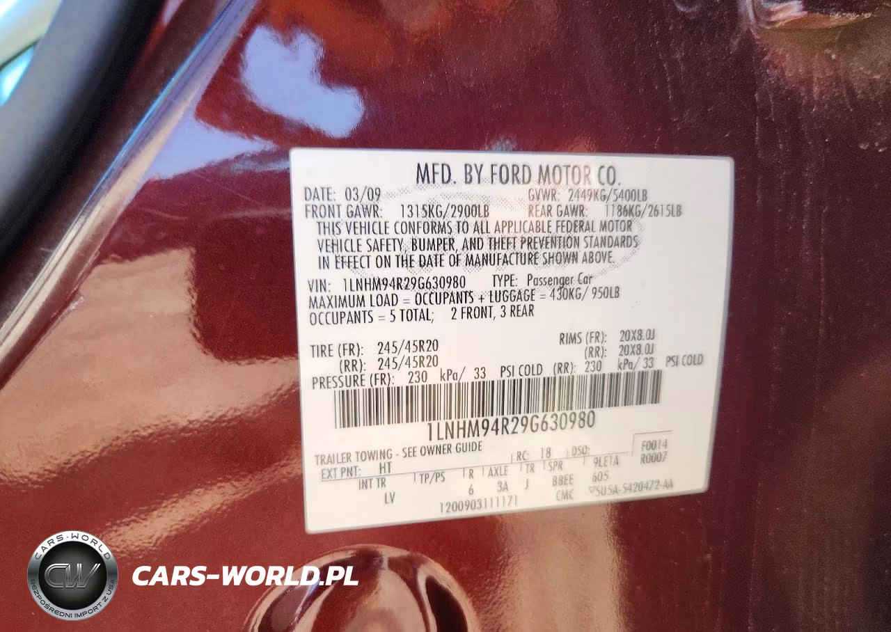 2009 Lincoln Mks VIN:1LNHM94R29G630980 - 12