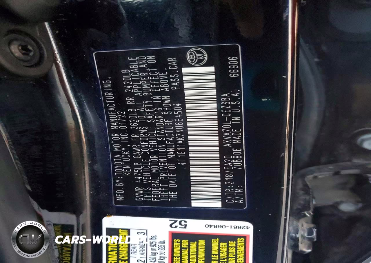 2022 Toyota Camry Se VIN:4T1G11AK7NU664504 - 12