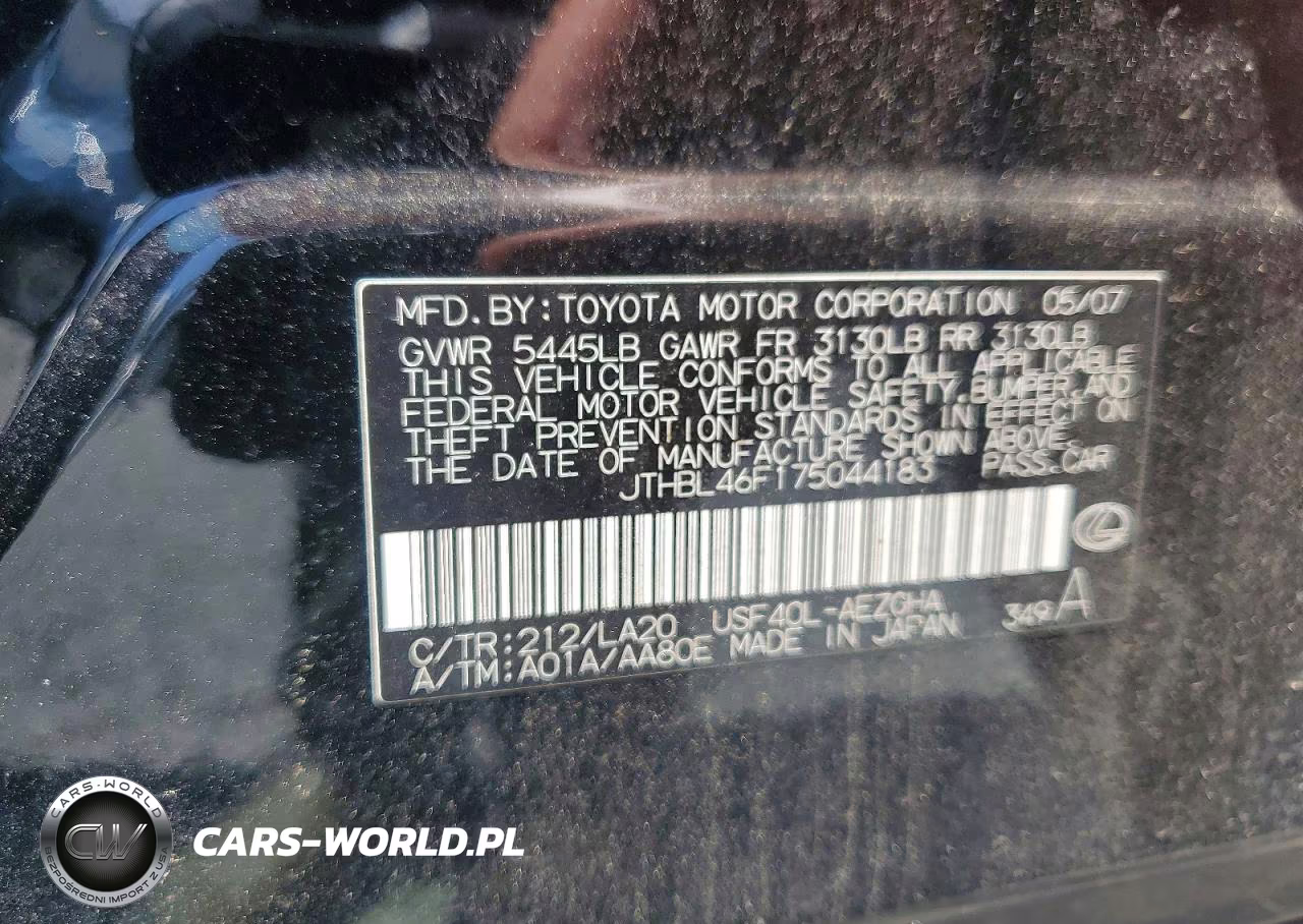 2007 Lexus Ls 460 VIN:JTHBL46F175044183 - 12