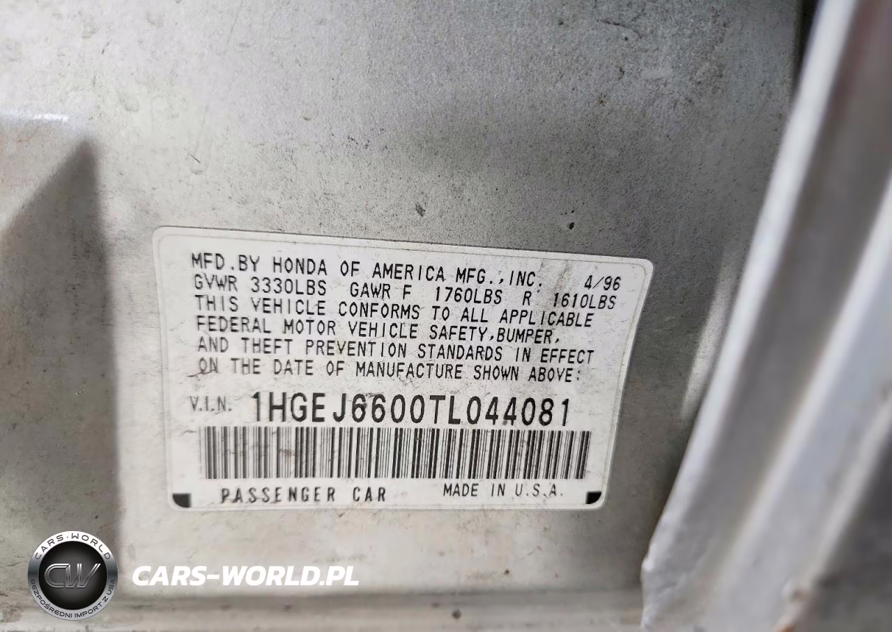 1996 Honda Civic Lx VIN:1HGEJ6600TL044081 - 12