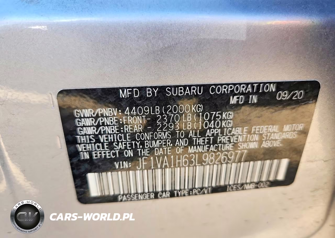 2020 Subaru Wrx Limited VIN:JF1VA1H63L9826977 - 13