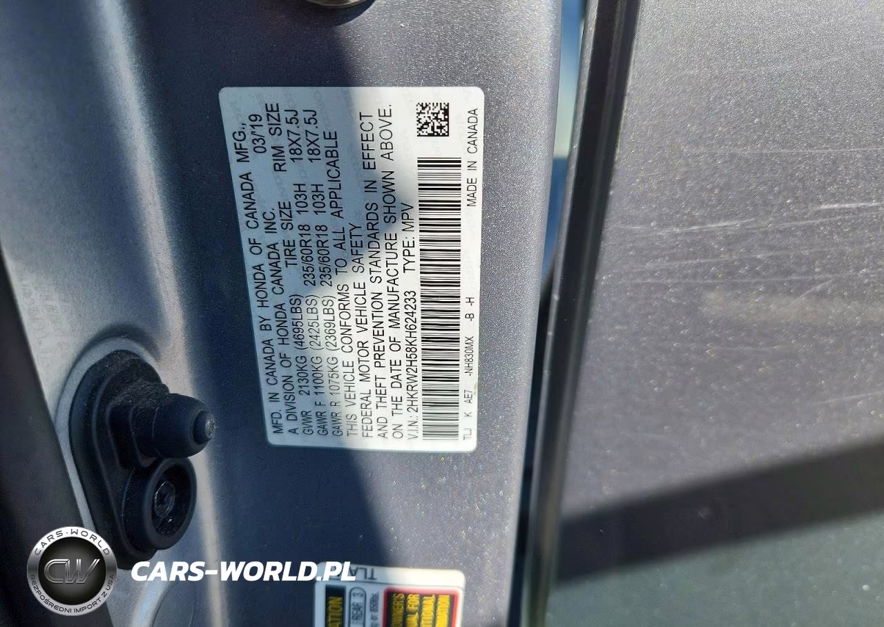 2019 Honda Cr-V Ex VIN:2HKRW2H58KH624233 - 13