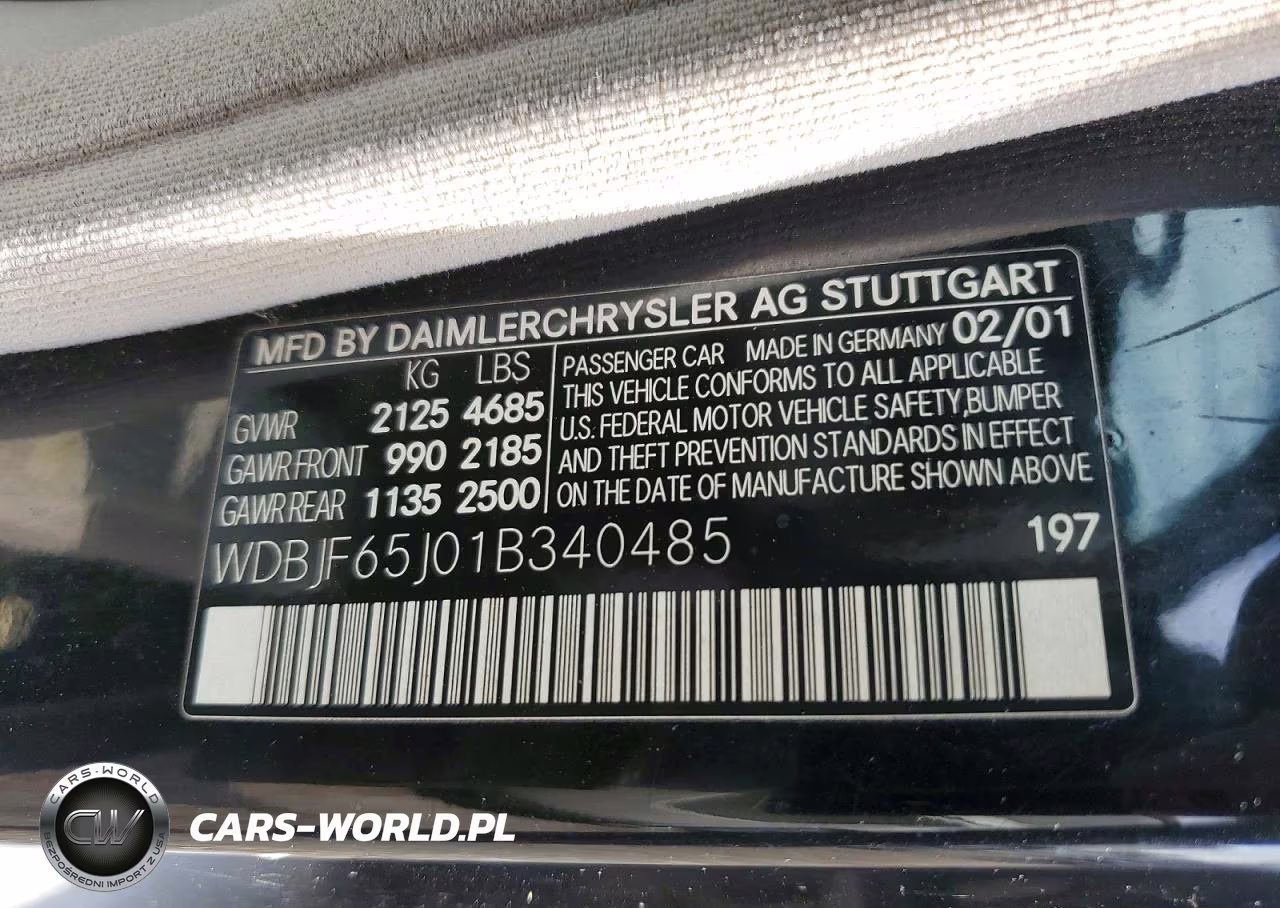2001 Mercedes-Benz E 320 VIN:WDBJF65J01B340485 - 12