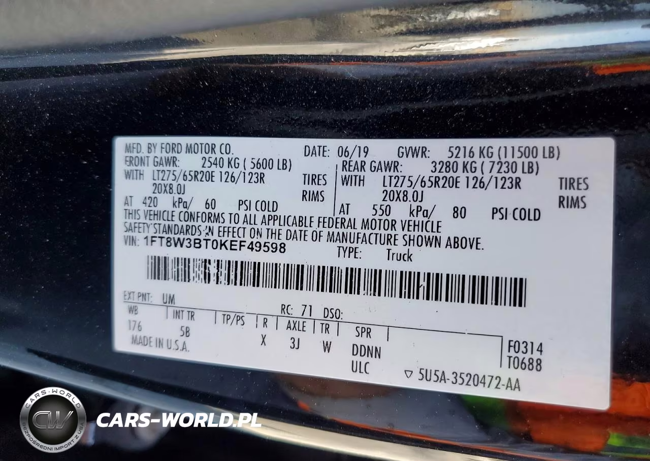 2019 Ford F350 Super Duty VIN:1FT8W3BT0KEF49598 - 12