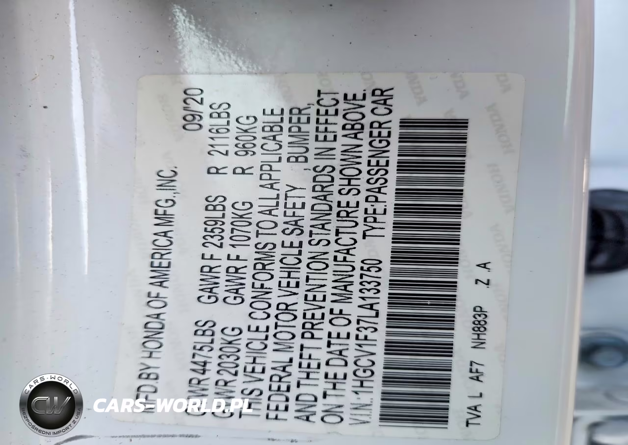 2020 Honda Accord Sport VIN:1HGCV1F37LA133750 - 13