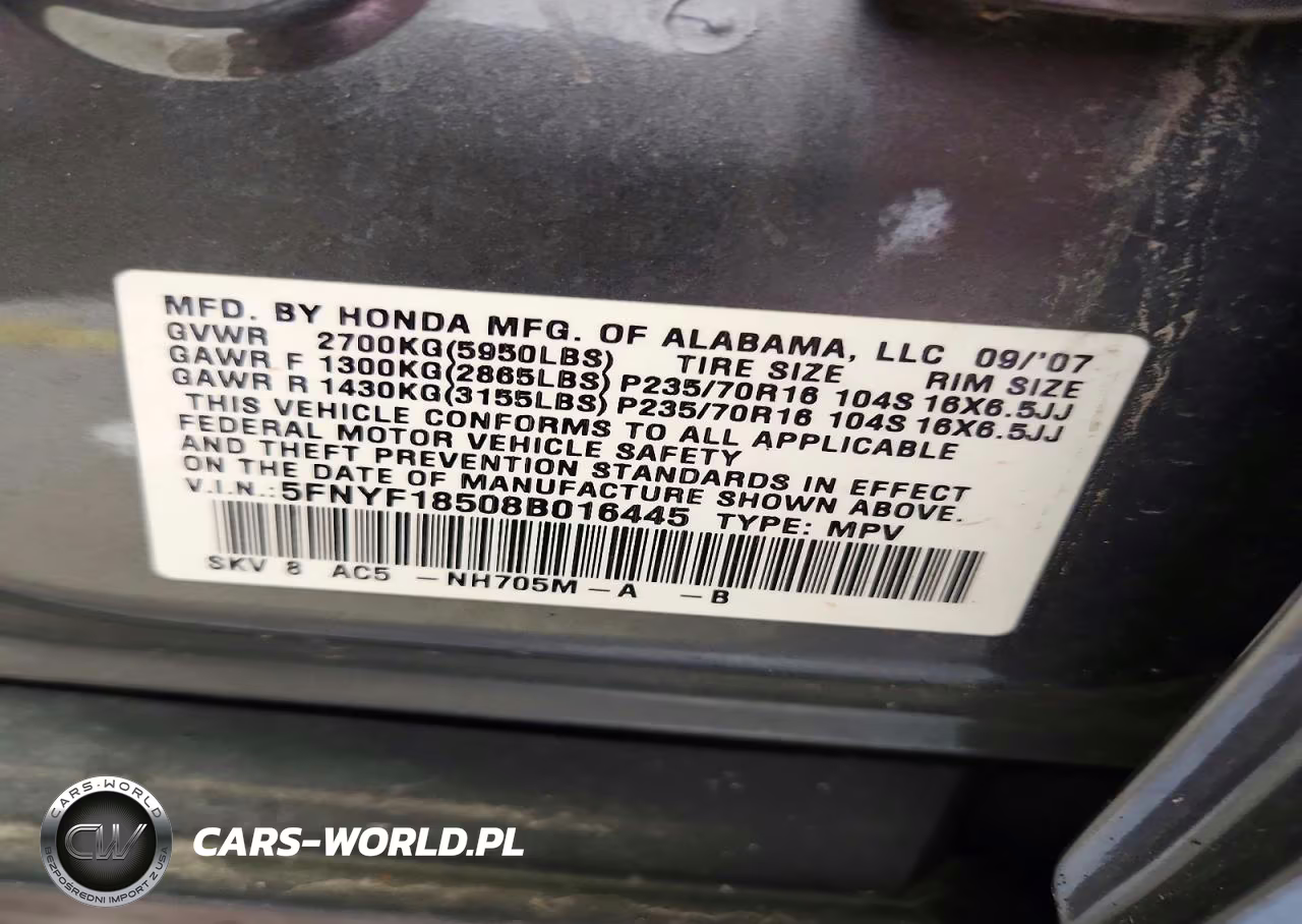 2008 Honda Pilot Exl VIN:5FNYF18508B016445 - 14