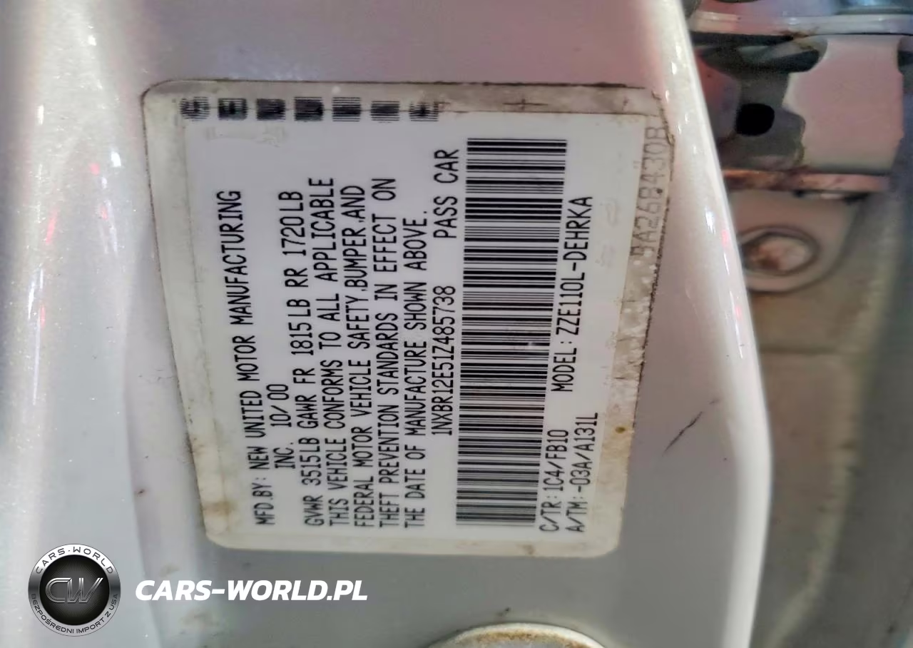 2001 Toyota Corolla Ce VIN:1NXBR12E51Z485738 - 12