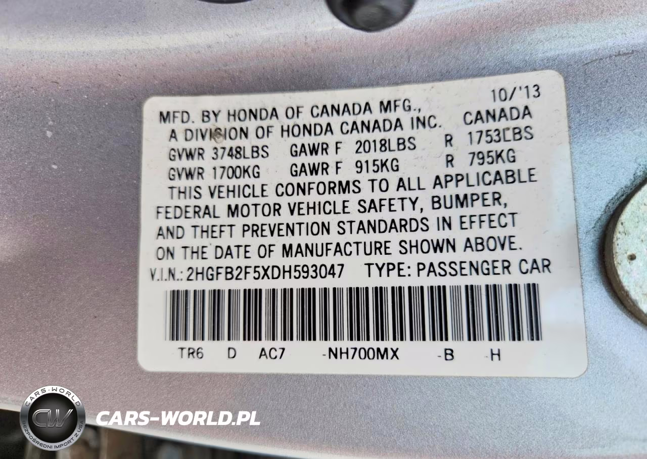 2013 Honda Civic Lx VIN:2HGFB2F5XDH593047 - 13
