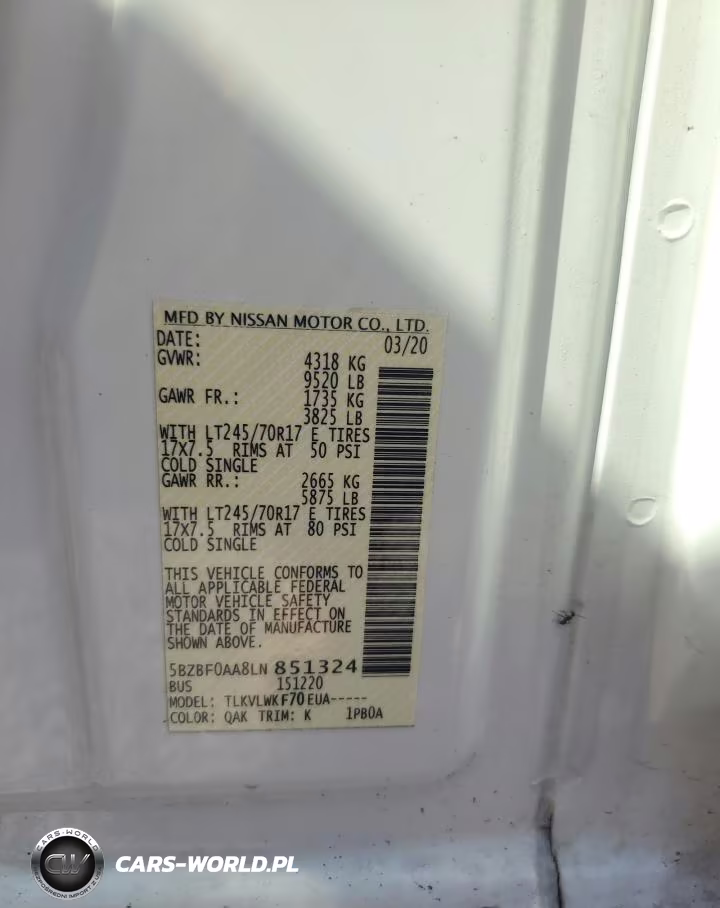 2020 Nissan Nv 3500 VIN:5BZBF0AA8LN851324 - 13