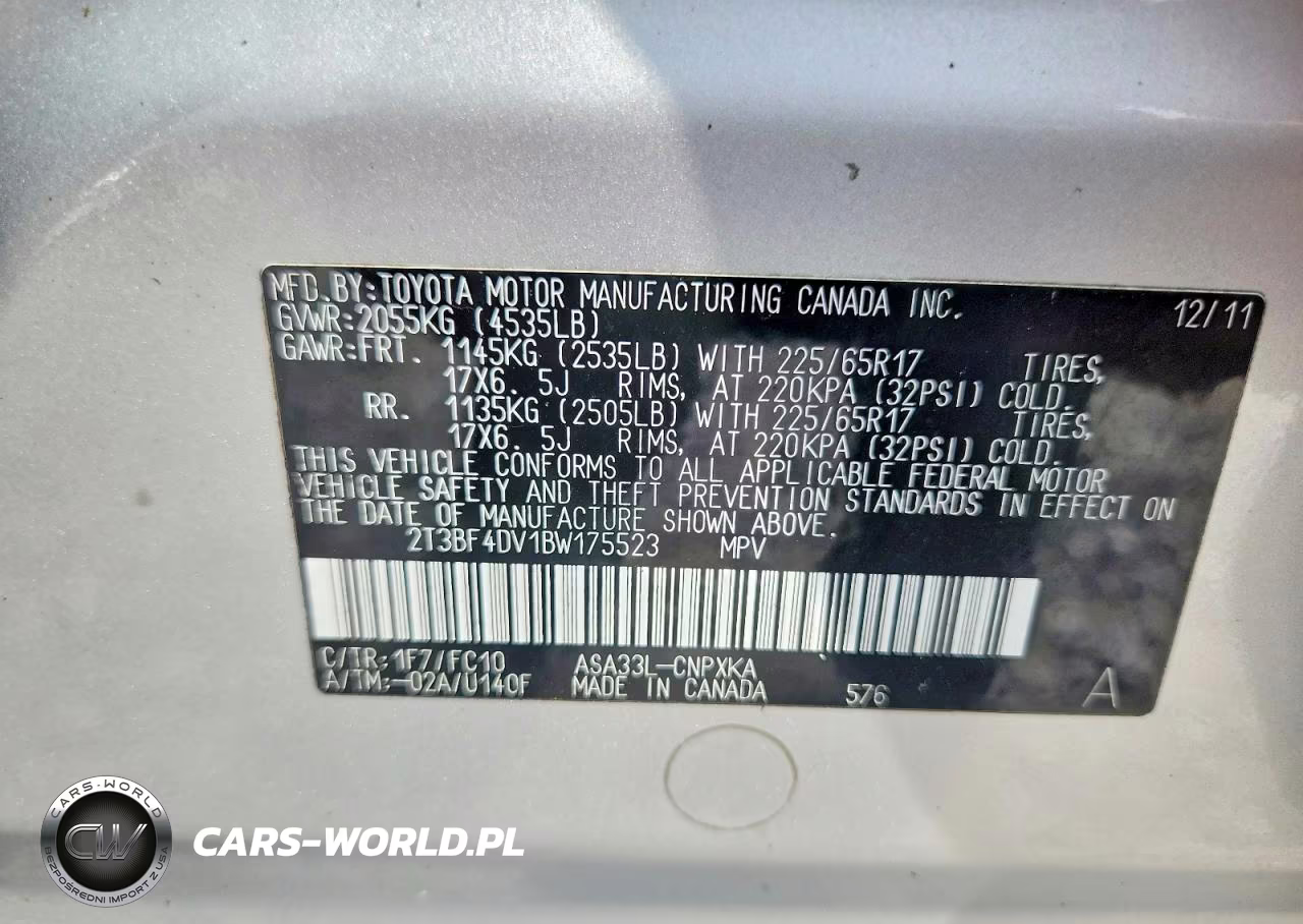 2011 Toyota Rav4 Base VIN:2T3BF4DV1BW175523 - 12