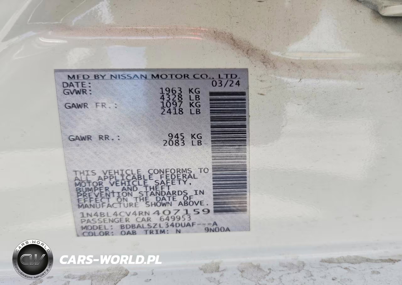 2024 Nissan Altima Sr VIN:1N4BL4CV4RN407159 - 12