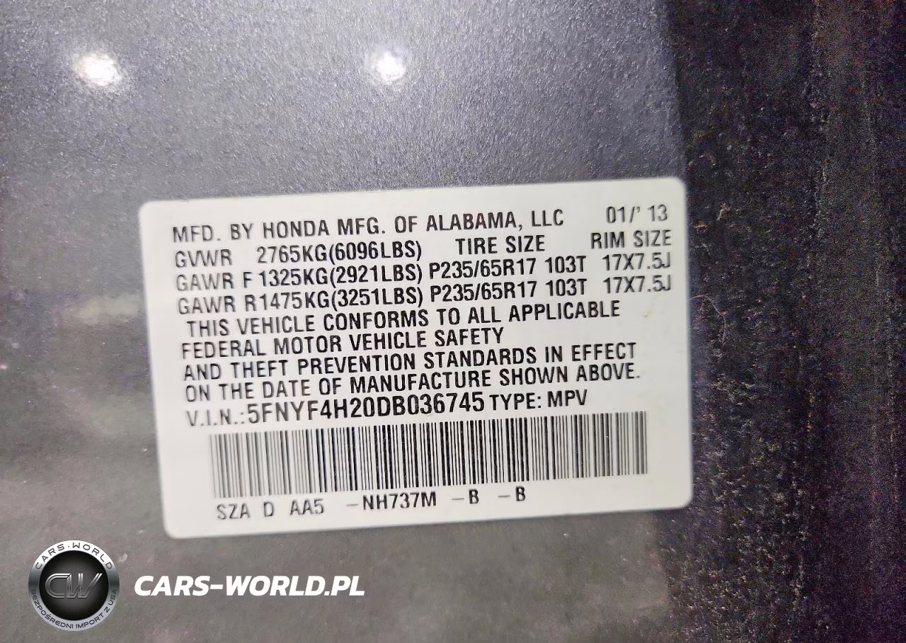 2013 Honda Pilot Lx VIN:5FNYF4H20DB036745 - 12