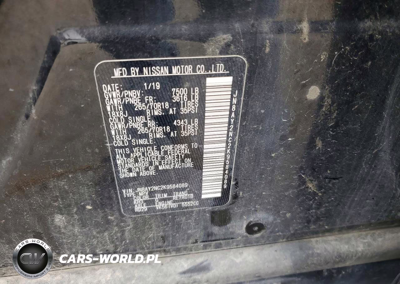 2019 Nissan Armada Sv VIN:JN8AY2NC2K9584089 - 13