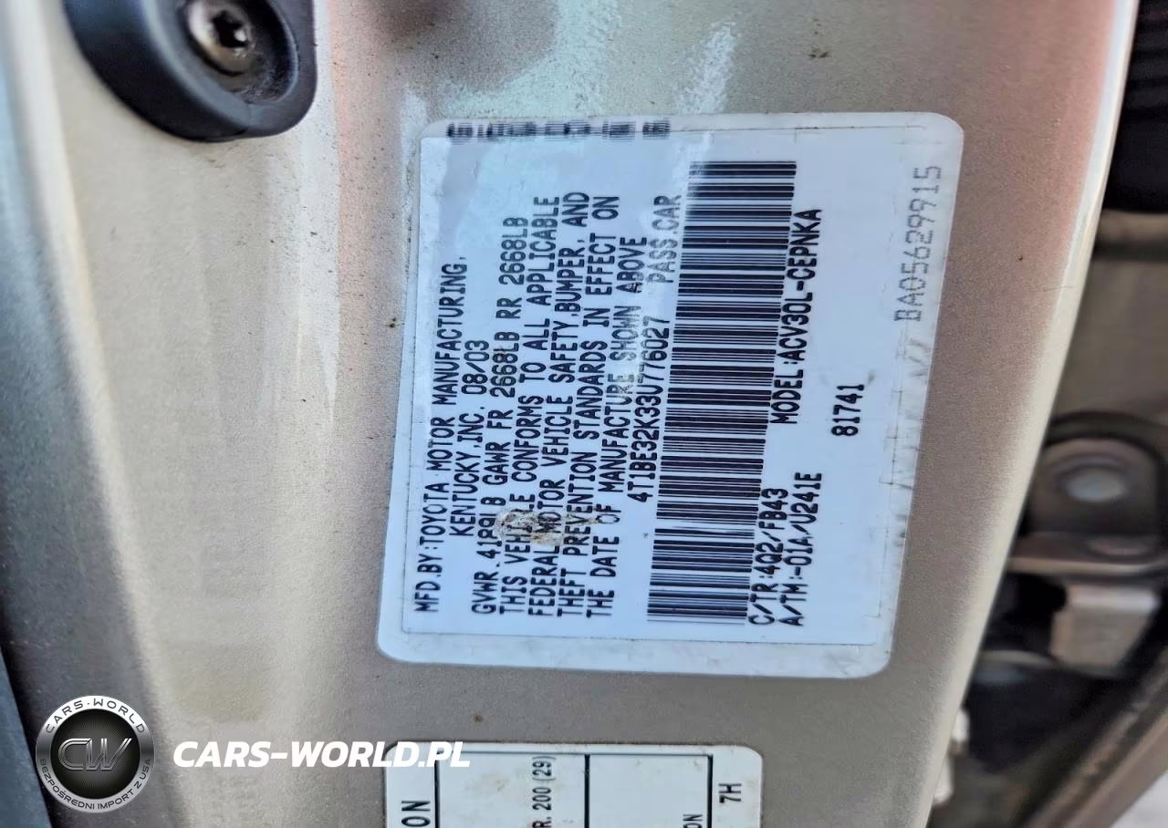 2003 Toyota Camry Le VIN:4T1BE32K33U776027 - 12