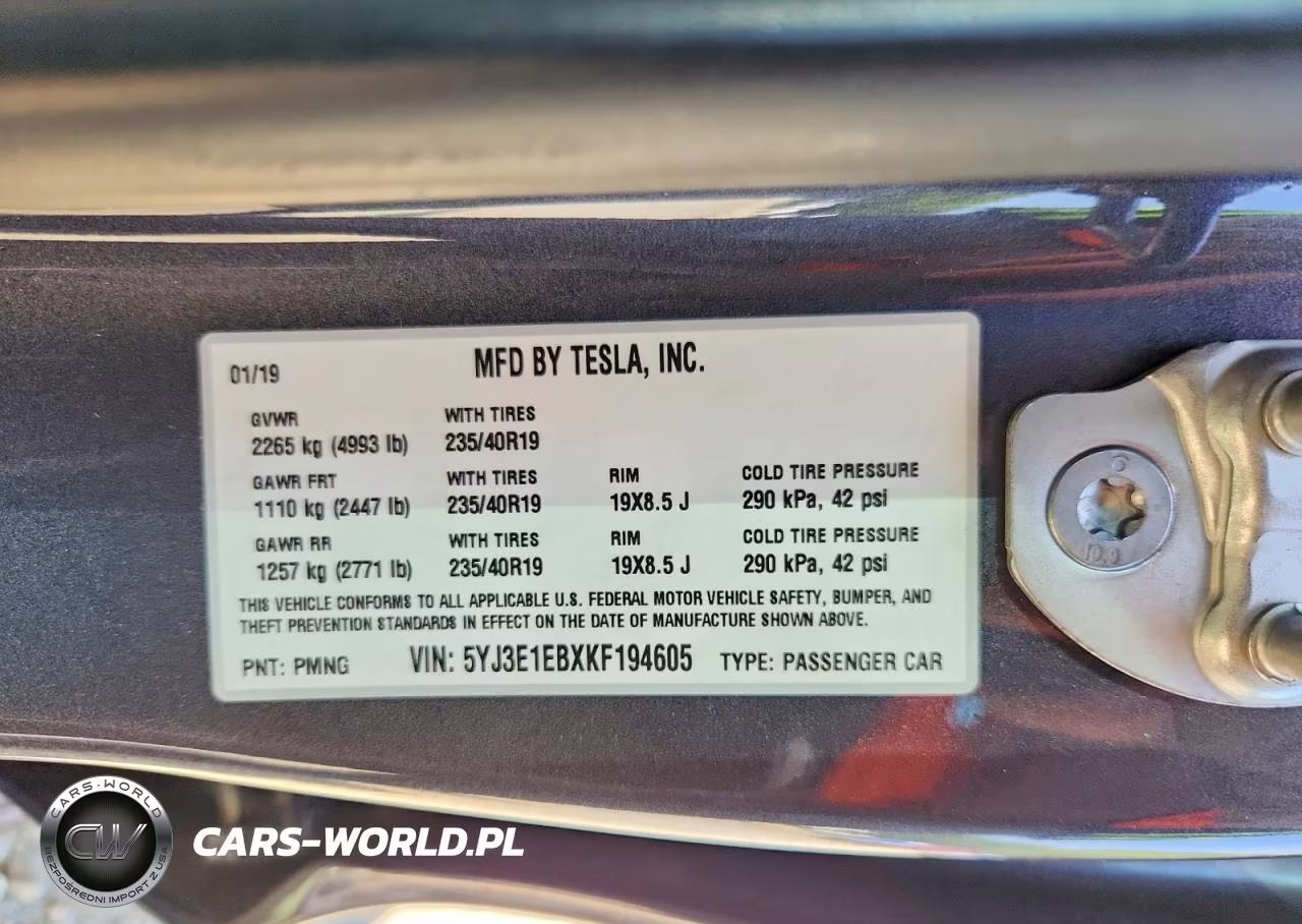 2019 Tesla Model 3 VIN:5YJ3E1EBXKF194605 - 12