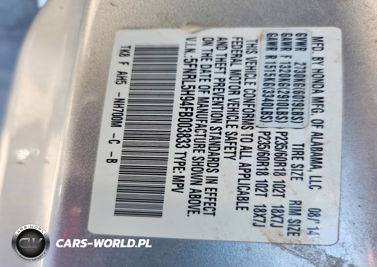 2015 Honda Odyssey Touring-Touring Elite VIN:5FNRL5H94FB003833 - 13