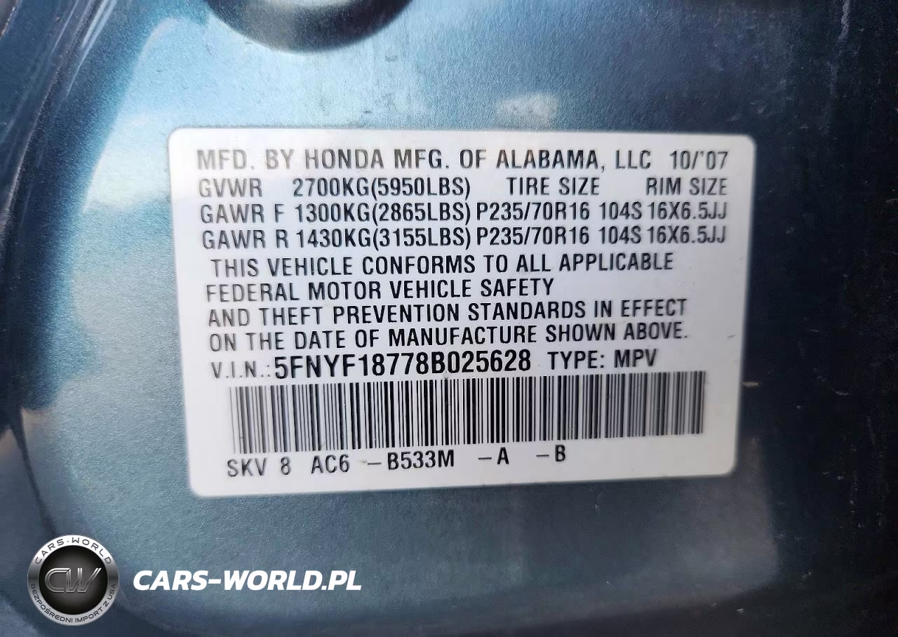 2008 Honda Pilot Exl VIN:5FNYF18778B025628 - 13