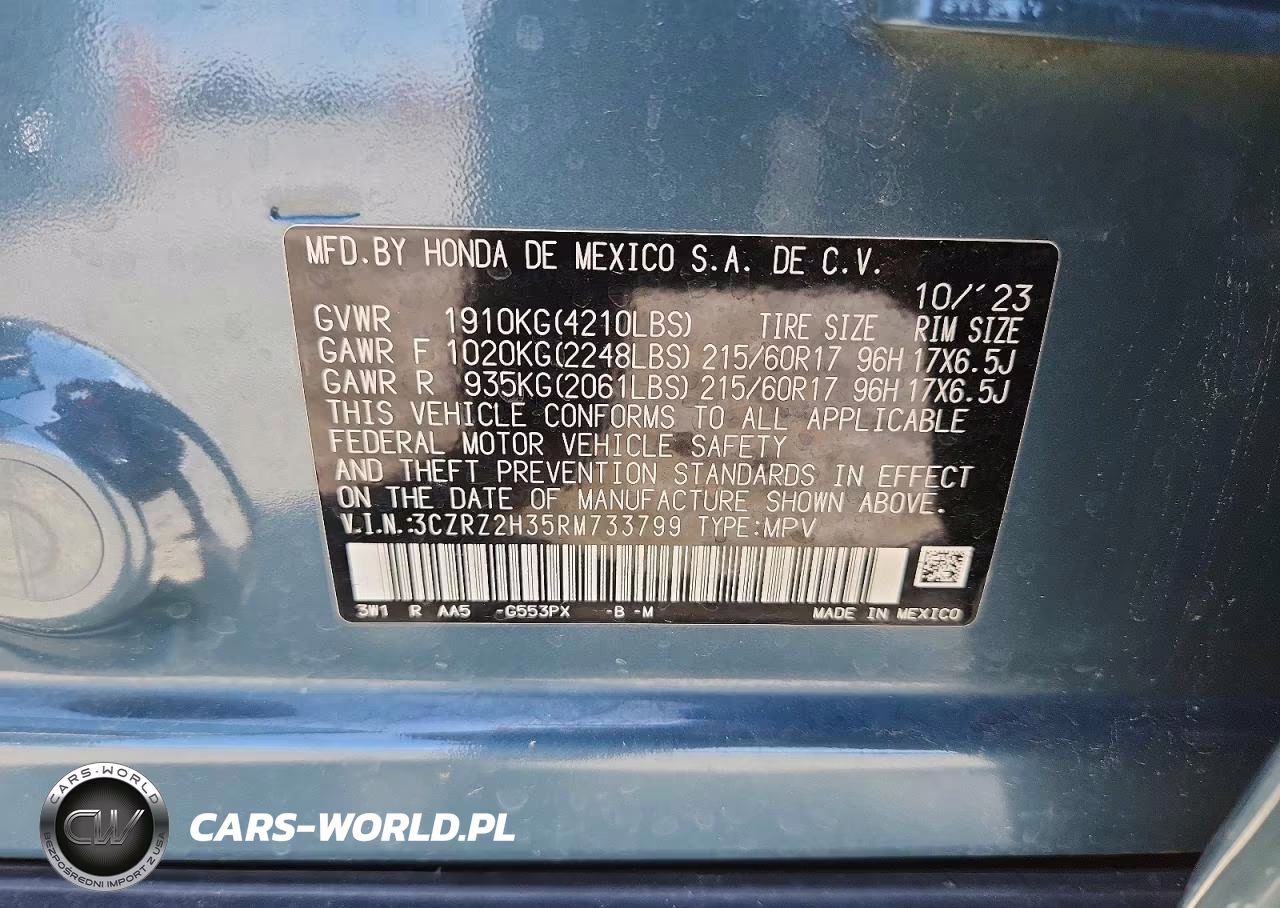 2024 Honda Hr-V Lx VIN:3CZRZ2H35RM733799 - 14