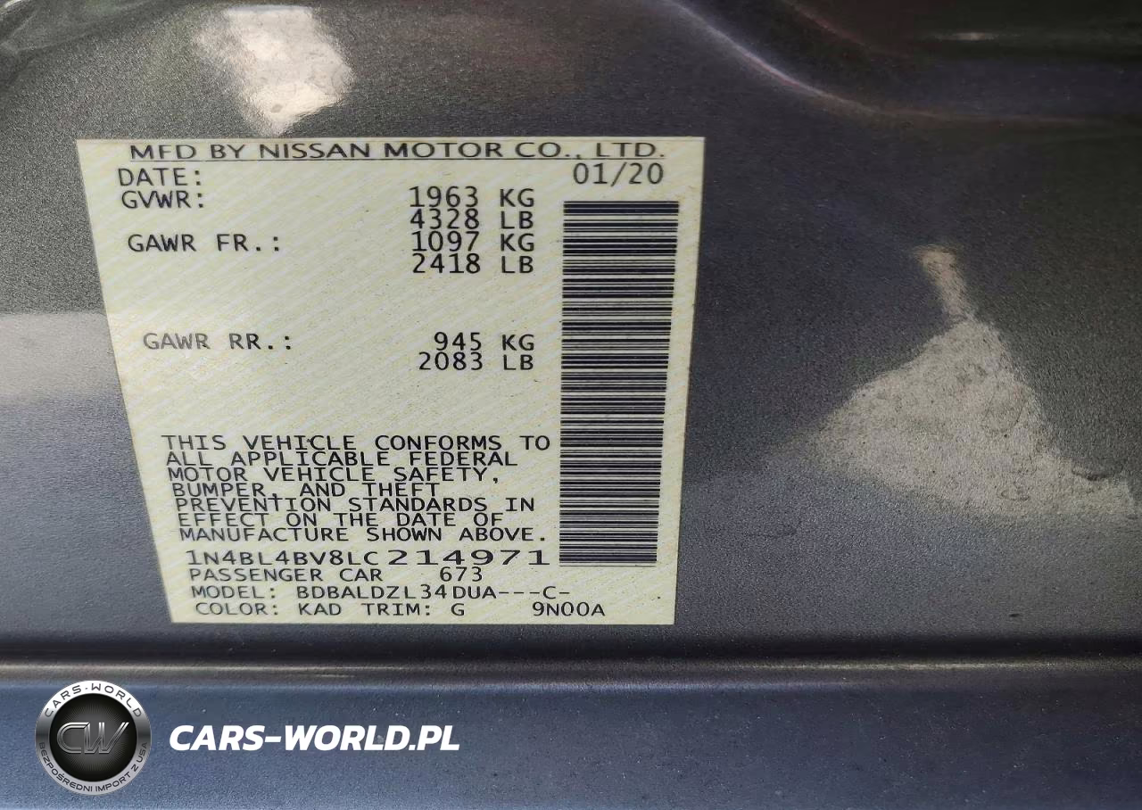 2020 Nissan Altima S VIN:1N4BL4BV8LC214971 - 12