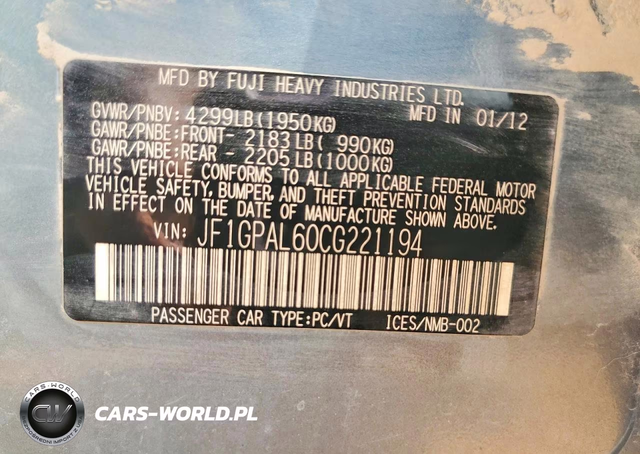 2012 Subaru Impreza Base 4D Wago VIN:JF1GPAL60CG221194 - 13