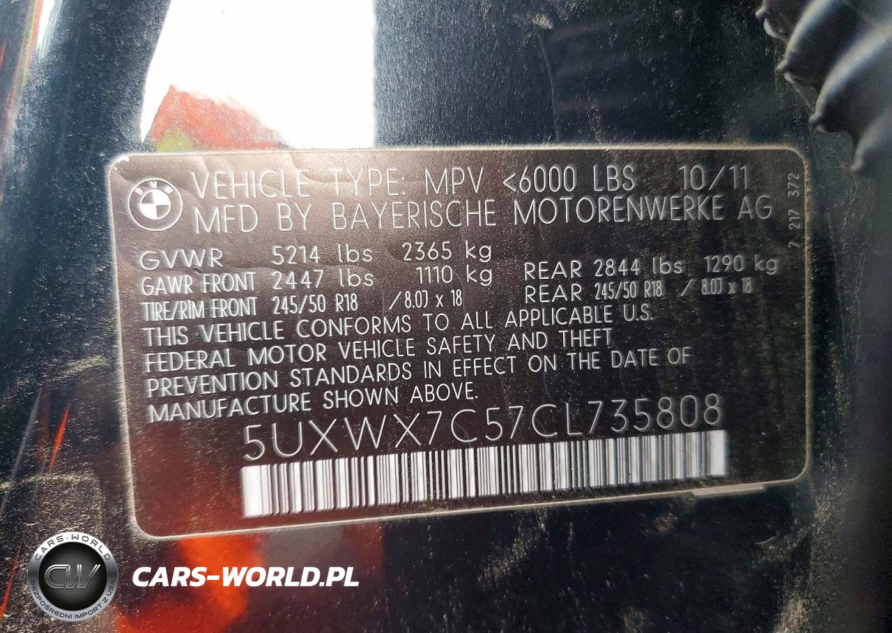 2012 BMW X3 xDrive35I VIN:5UXWX7C57CL735808 - 13
