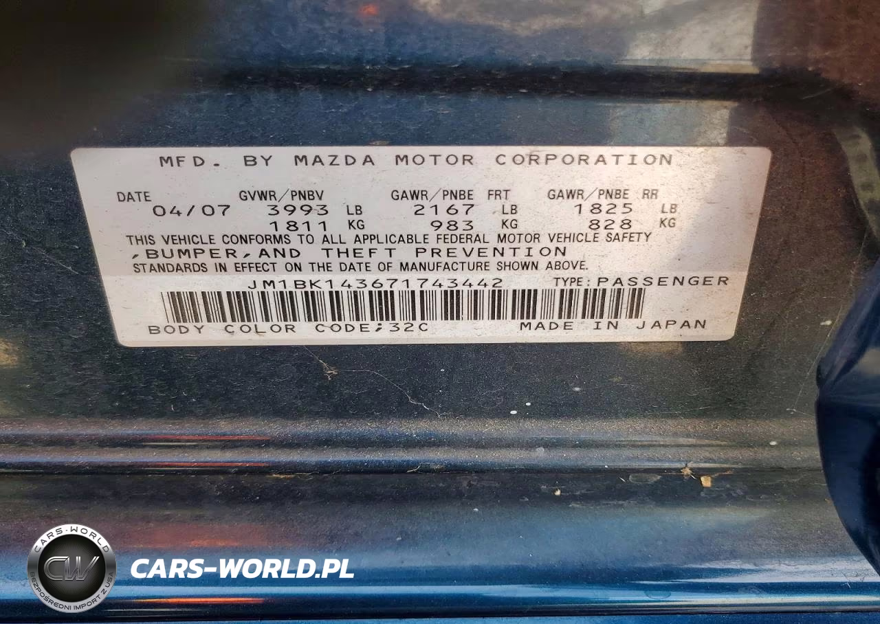 2007 Mazda 3 Hatchback VIN:JM1BK143671743442 - 12