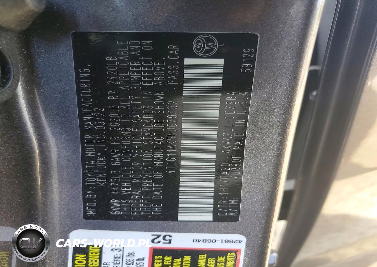 2022 Toyota Camry Se VIN:4T1G11AK5NU679132 - 12