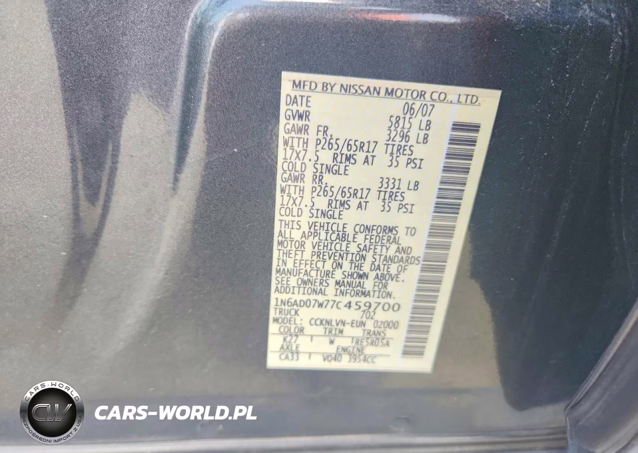 2007 Nissan Frontier Se VIN:1N6AD07W77C459700 - 12