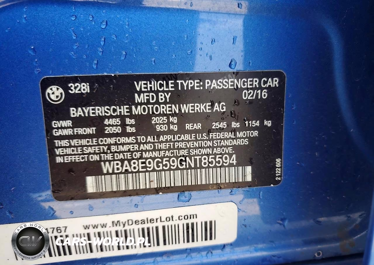 2016 BMW 328 I Sulev VIN:WBA8E9G59GNT85594 - 12