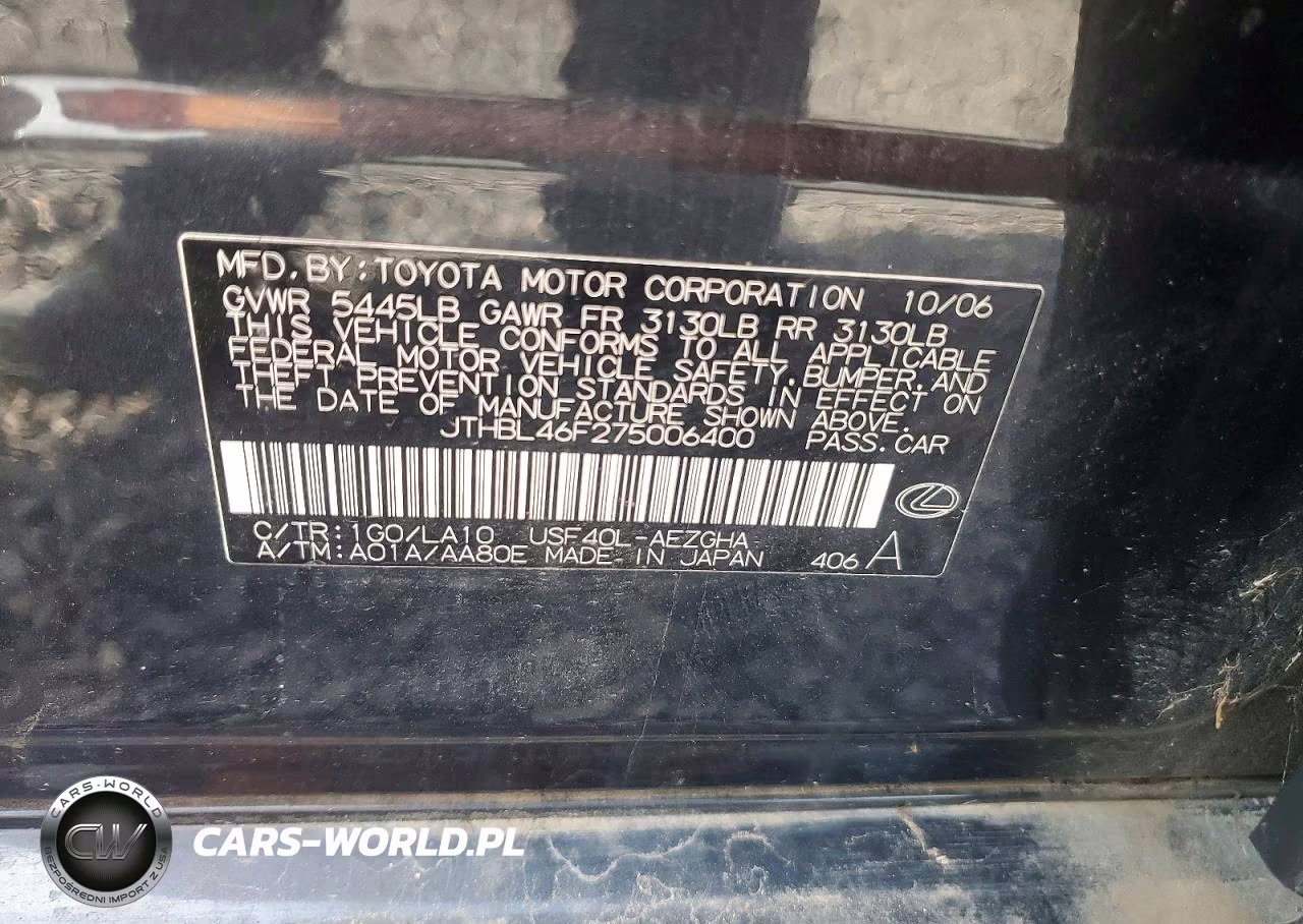 2007 Lexus Ls 460 VIN:JTHBL46F275006400 - 12