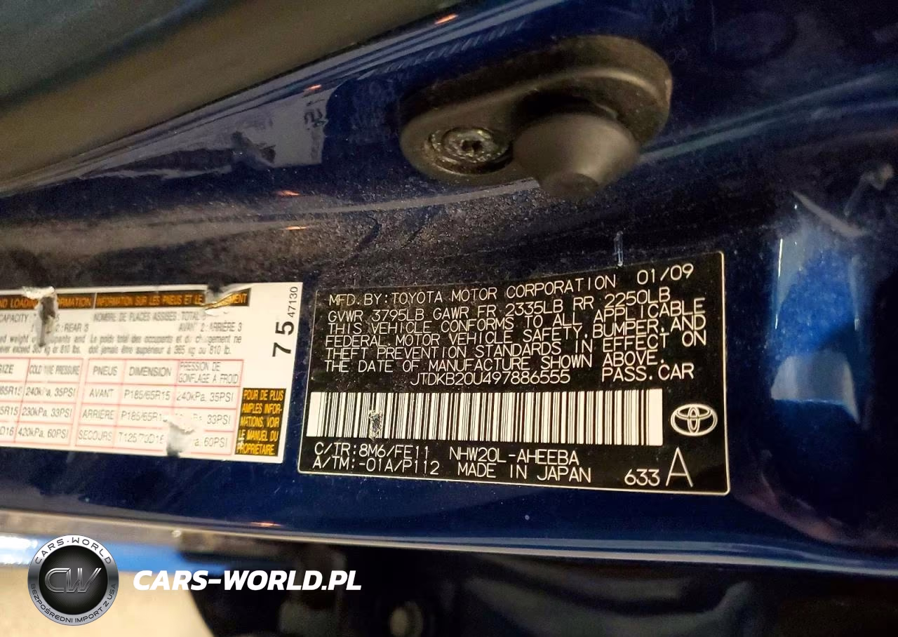 2009 Toyota Prius Standard VIN:JTDKB20U497886555 - 12