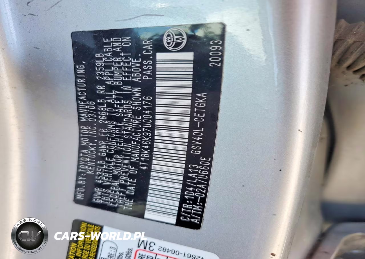 2007 Toyota Camry Xle V6 VIN:4T1BK46K97U004176 - 12