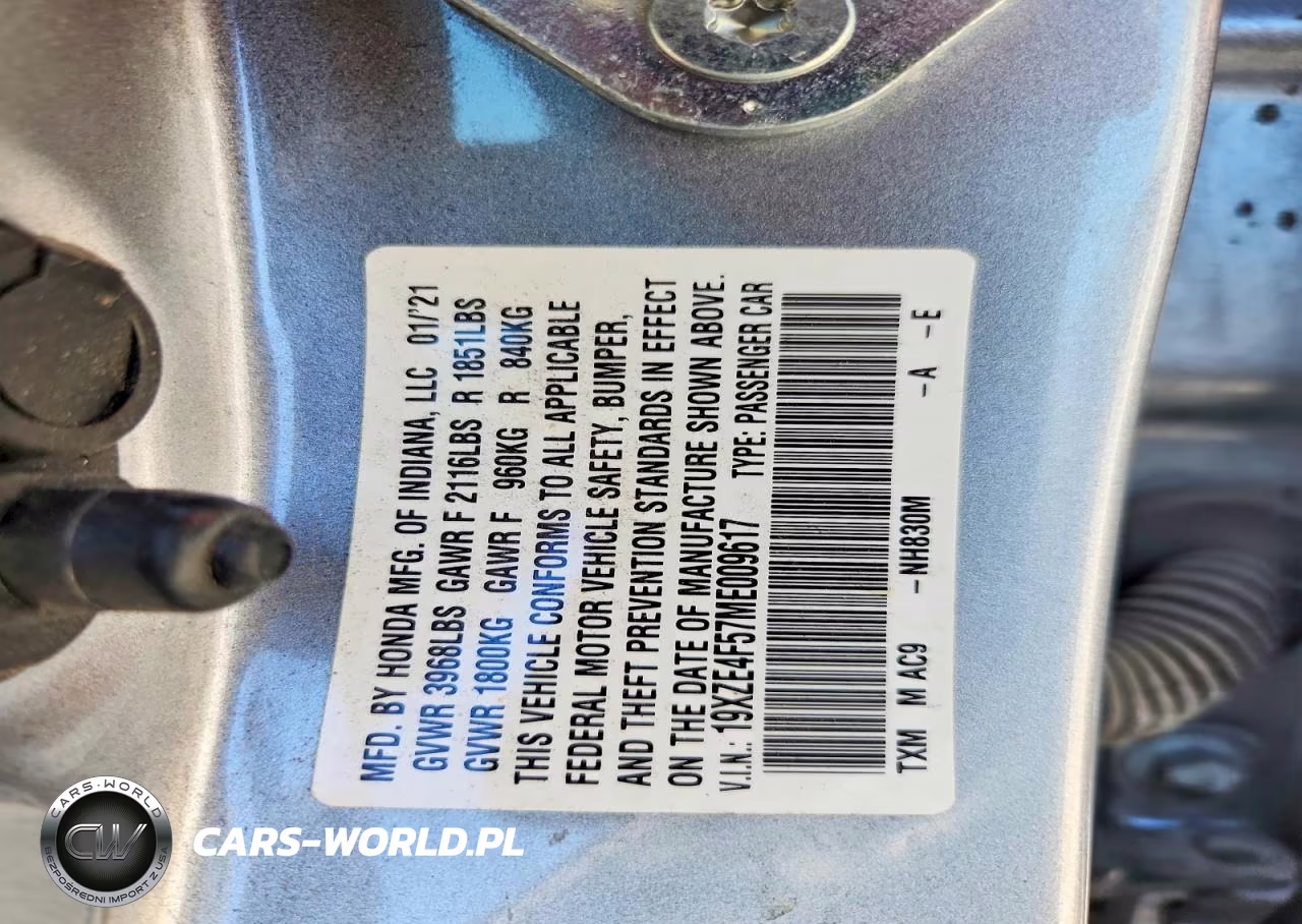 2021 Honda Insight Ex VIN:19XZE4F57ME009617 - 12