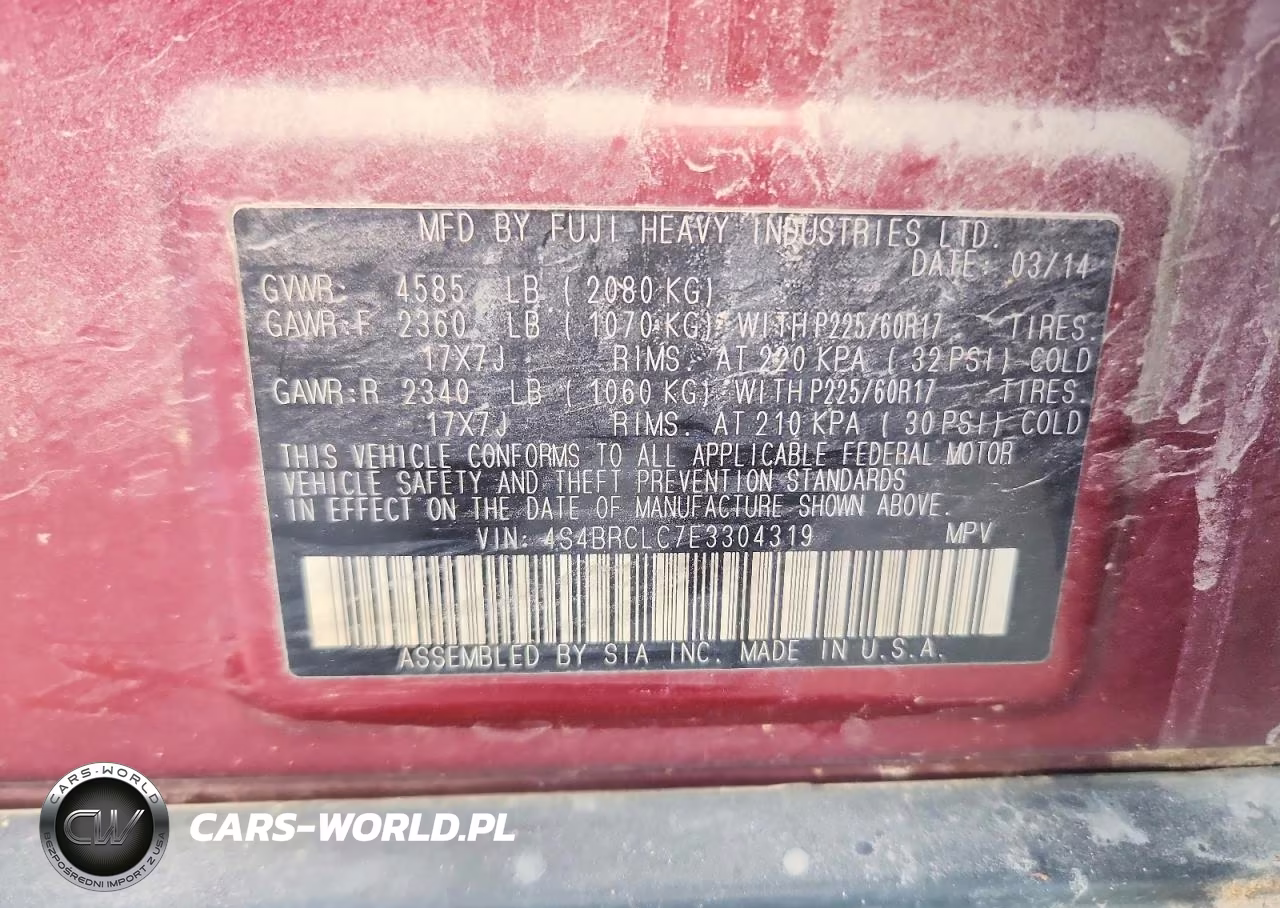 2014 Subaru Outback 2.5I Limited VIN:4S4BRCLC7E3304319 - 12
