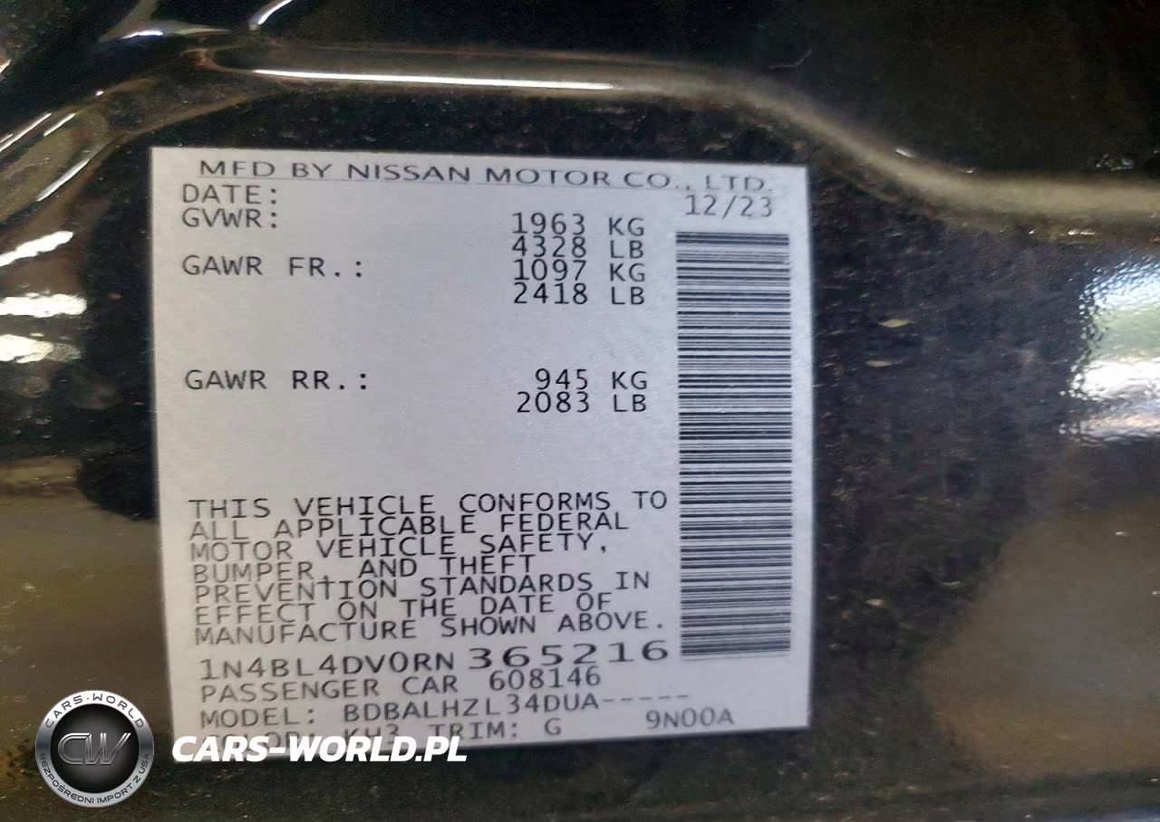 2024 Nissan Altima Sv VIN:1N4BL4DV0RN365216 - 12