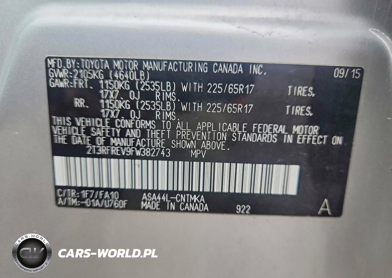 2015 Toyota Rav4 Xle VIN:2T3RFREV9FW382743 - 14