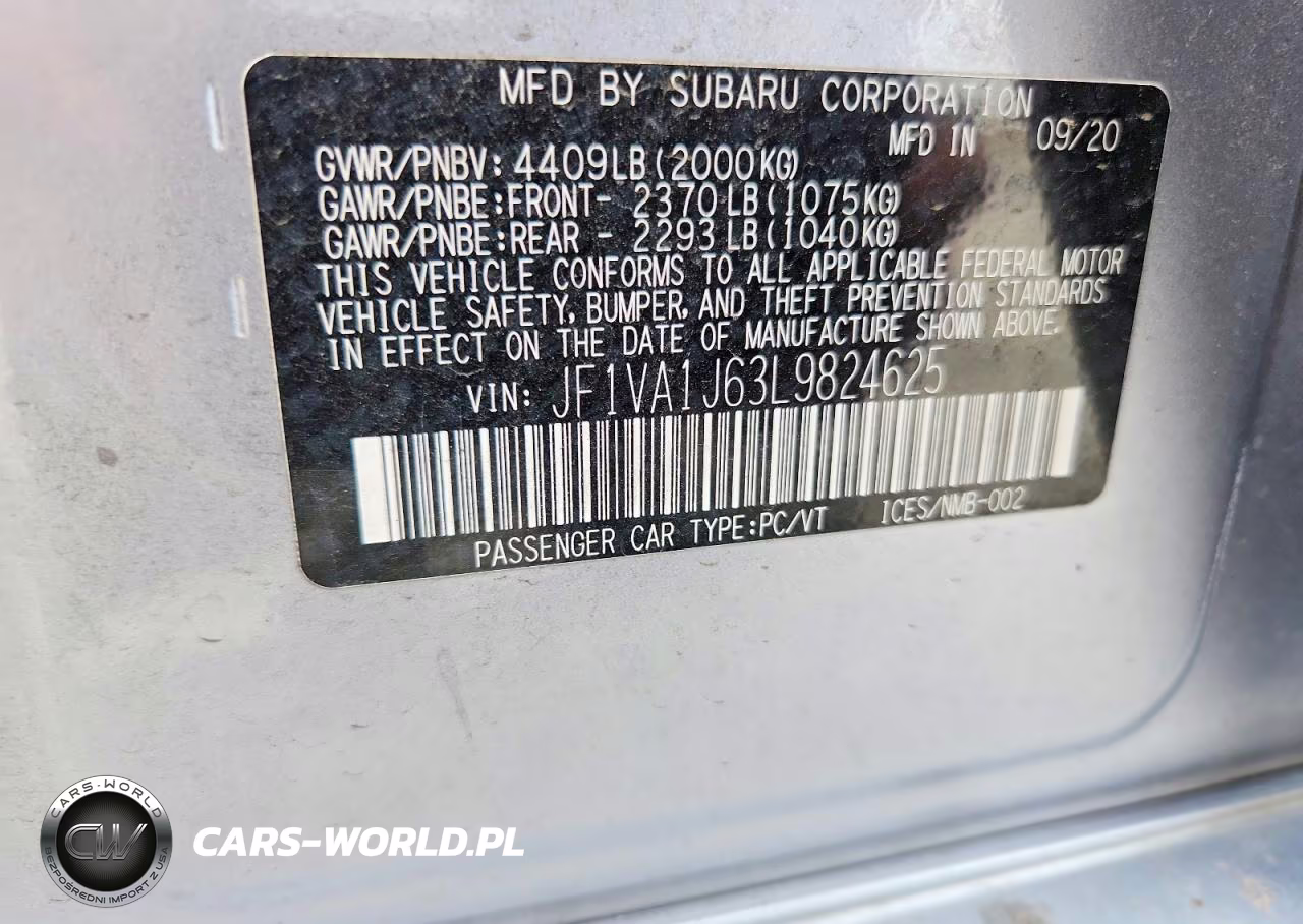 2020 Subaru Wrx Limited VIN:JF1VA1J63L9824625 - 12